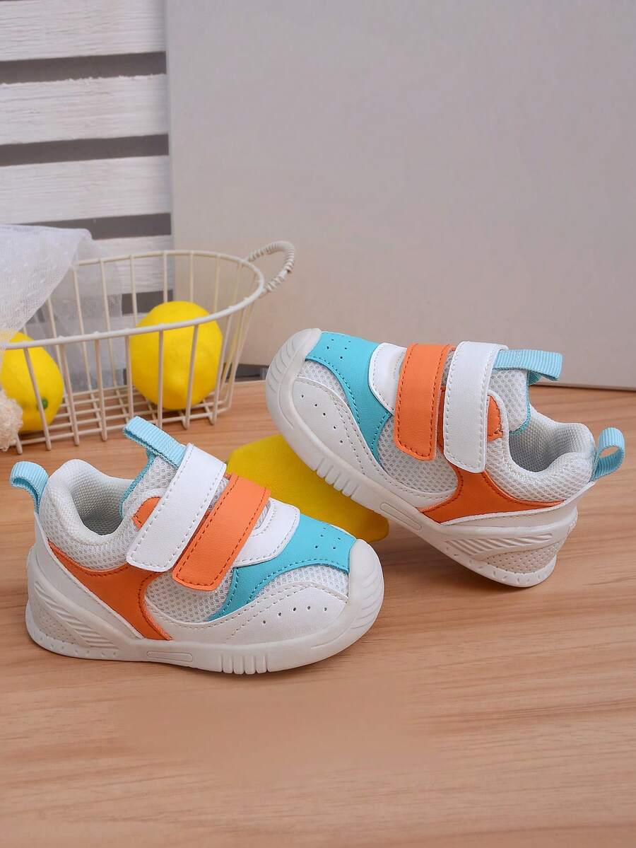 1 Pair Mesh Material Dual Strap Colorful Baby Sneakers, Fashionable, Comfortable, Non-Slip, Durable, Lightweight, Solid Color Toddler Walking Shoes, Suitable For Daily Wear