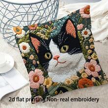 1pc Cute Cat Throw Pillow Cover, Floral & Cat Print Design, Polyester Fabric Single-Sided Printed Cushion Cover With Zipper Closure, Machine Washable, Suitable For Home Decor, Wedding, Office Or Studio, Decorative Pillow, 18.0x18.0 Inches