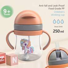 1 pieza Taza con pajita anti-atragantamiento de 250ml/8.45oz, Botella de agua con bola de gravedad para niños de 1+ año, Nueva taza de entrenamiento, Material de PC, a prueba de fugas y anti-caída, Bebida de 360°, Botella de agua de entrenamiento de crecimiento - Multicolor - Ver 13