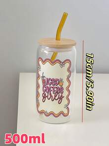 1 szt. 500 ml/16 uncji szklany kubek w kształcie puszki piwa z bambusową pokrywką i słomką, kubek do mrożonej kawy, szklany kubek, prezent na Boże Narodzenie, urodziny, najlepszy na Boże Narodzenie i Święto Dziękczynienia