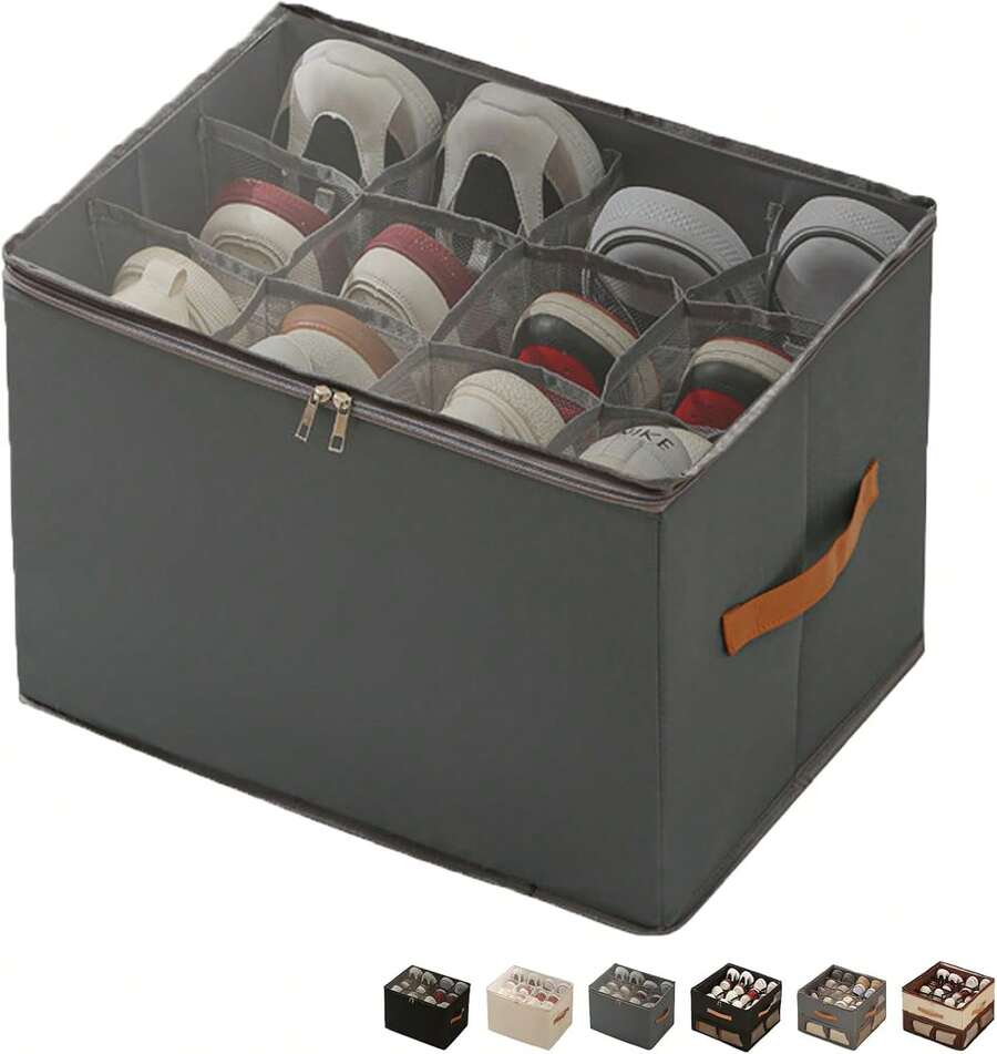 Foihletpath Almacenamiento de Zapatos, Organizador de Zapatos de Tela Foihletpath, Caja de Almacenamiento, 16 Compartimentos Individuales, Caja de Almacenamiento Multiusos, Divisores Ajustables (C Pequeño) - F Grande - Ver 1