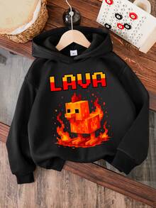 Cartoon Pattern Warm Hoodie For Young Boys, Casual Everyday Wear - Black - View 1