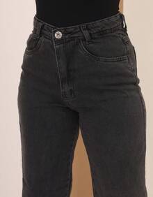 Calça Jeans Wide Leg Feminina Cintura Alta Tecido Grosso Elegante Confortável Vintage 100% Jeans Algodão