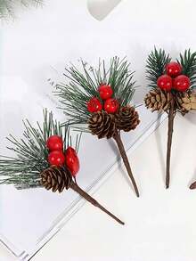 5 piezas - Ramas de árbol de pino con bayas rojas, guirnaldas artificiales de piñas y bayas, flores artificiales de piña pequeñas para manualidades DIY, ramas de árbol de Navidad de plástico para manualidades, chimenea, bar, fiesta, decoraciones navideñas, suministros para fiestas de boda, centros de mesa para cocina y restaurante, decoración del Día de San Valentín, regalo, decoración del hogar, decoraciones navideñas, decoración de habitaciones, adornos navideños para el árbol