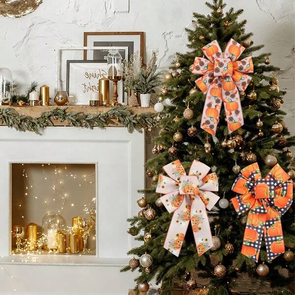 1 Stück Herbst gewebte Schleife, Erntedankschleife, Tannenzapfen Kürbis Ahornblatt Muster, Erntedankfest Dekoration, Feiertags-Party Dekorationsmaterial, sehr geeignet für Haus Innen- und Außengarten Blumenkranz Dekoration Schleife, Landhausdekoration Schal Dekoration, Haustür Innen- und Außenwanddekoration, Herbst Erntedankdekoration