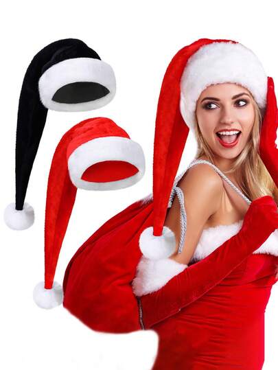 1PC Extra-Long Plush Santa Hat - Red And Black With Fluffy Trim, Hand Washable, Holiday Decorations For Holiday Parties, Gifts, And Home Decor. This Santa Hat, Party Accessory, Is Soft , Making It A Great Gift For Christmas Events And Party Supplies. Christmas Decorations Room Decor Winter