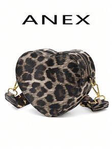 Leopard Print Heart-Shaped Bag Women's Shoulder Crossbody Bag, Fashionable Mini Love Bag, Suitable For Daily Travel, Parties, Leisure, Also Suitable For Giving Gifts To Female Friends