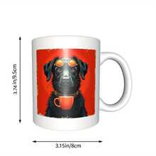 11oz Steampunk Black Labrador With Glasses Design Ceramic Coffee Mug - Fun Dog Lovers On Birthdays,, New Year, Heat-Resistant Insulated Ceramic Cup Suitable Hot And Cold Drinks, Coffee Bar Accessories, Humorous Pattern, Bright Colors - White - View 4