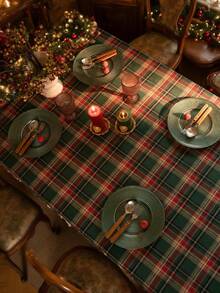 1 件复古美式乡村风格绿色格子编织桌布，带流苏设计，厚实耐用，适合厨房、日常使用、节日、家庭聚会、圣诞派对、婚礼、餐桌装饰 - 綠色 - 查看 7