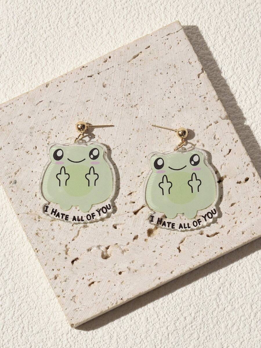 1Pair Of Casual Cartoon Printed Frog Shaped Acrylic Earrings Suitable For Women And Girls Earrings Accessories Jewelry