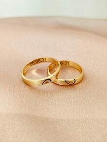 2PCS Personalized Heart Shaped Ring,Matching Ring For Couples,Romantic Double-Sided Engraving Ring,Letter Ring,Stainless Steel Jewelry,Anniversary Love Promise Rings,Wedding Ring,Valentine's Day, Christmas, Halloween Gifts