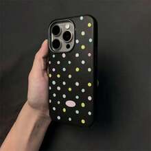 Full Screen Colorful Polka Dot Case for  14/13 Pro Max/12 Pro/Soft Case 11/XR/XS Max/XS/7/8 Plus Shockproof 15/16 Pro Leather Texture Phone Case - Schwarz - Übersicht 2