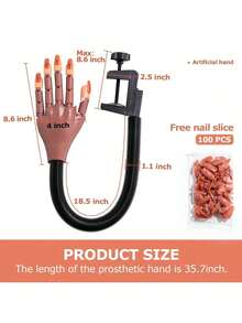 1pack Practice Hand For Acrylic Nails-Fake Flexible Movable Practice Nail Hand Practice For Acrylic Nail Kit, Maniquin Hand For Nail Practice With 100 Pcs Refill Nail Tips - Brown - View 7