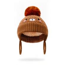 Cute Pom Pom Knitted Beanie Hat, European & American Style Newborn Infant Warm Windproof Pullover