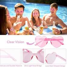 1-10pcs Heart-Shaped Glasses, Bridal Shower, Outdoor Props, Bridesmaid Gifts, Wedding Supplies, Party Supplies, Birthday Photo Props, Fashionable Transparent Pink Glasses Suitable For Party Favors, Perfect For Pool And Beach Parties, Summer Parties, Merry Christmas, Happy New Year (Slight Scratches During Transportation, But Does Not Affect Use)