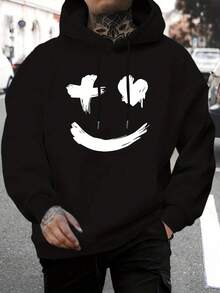 Sudadera con Capucha para Hombre con Estampado de Cara Alegre y Ojo X - Buzo Casual /Blanco con Capucha Ajustable, Manga Larga y Abrigado para Invierno, Ideal para Atuendos Informales, Fiestas y Salidas (Estampado de Cara Alegre en la Espalda) - Oscuro - Ver 6