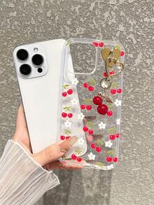 1个透明纯色保护手机壳，带有可爱的樱桃图案和樱桃吊坠，兼容和Galaxy手机壳，适用于 17 Pro Max，可爱手机壳，适用于S26/S26 Plus/S26 Ultra，国际版，非国内版 - 彩色 - 查看 4