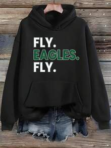 Fly Eagles Fly Philly Philadelphia Football Eagles Women's Hoodies Sweatshirt - Black - View 1