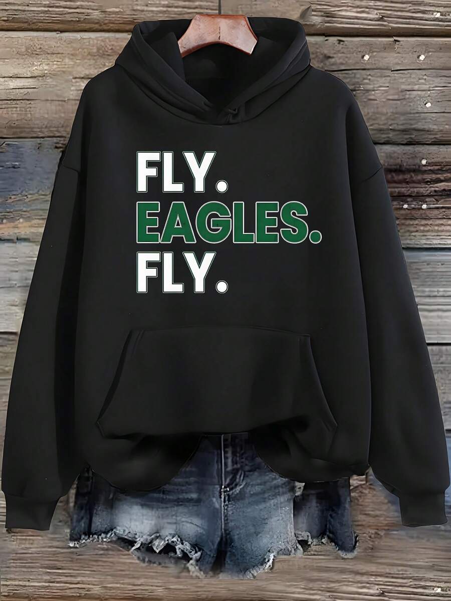 Fly Eagles Fly Philly Philadelphia Football Eagles Women's Hoodies Sweatshirt - Black - View 1