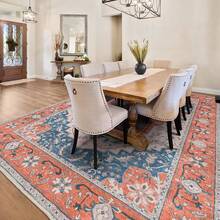 Washable Area Rug 5x7 - Soft Faux-Wool Area Rug Living Room Bedroom, Boho Vintage Floral Medallion Non-Slip Low Pile, Pet Friendly, Blue White - 橘藍 - 查看 3