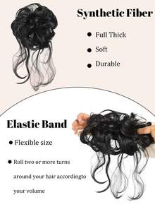 合成凌乱发髻发片卷发发髻接发带弹性接发发圈凌乱适合女性日常穿着和聚会 - 彩色 - 查看 4