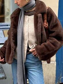 Élégante veste en fourrure douce pour femmes en hiver - brun - Voir 7