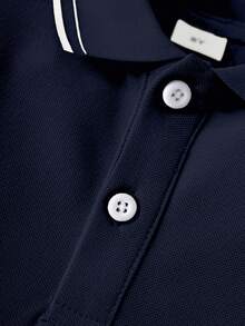 قميص بولو كلاسيكي كاجوال للأولاد مطرز بتصميم فارس، بأكمام طويلة، باللون الأزرق الداكن، مناسب للخروجات اليومية والسفر والتجمعات والأنشطة الخارجية - أزرق غامق - مشاهدة 4