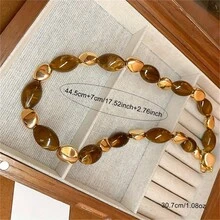 1pc Elegant Ladies Necklace - Brown And Gold Beads, Suitable For Daily And Formal Occasions, All-Year-Use Layered Chain Design, Perfect For Office, Parties, And Vacations - The Perfect Gift For Women's Birthdays/Anniversaries