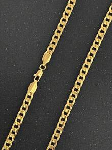 6mm 18K Gold Plated Men's Hip-Hop Necklace, Gift And Party Jewelry Set, Men's Fashion Stainless Steel Chain Necklace, Daily Ornamental Punk Hip-Hop Style Cowboy Wide Chain And Four-Sided Steel Style Street Men's Necklace