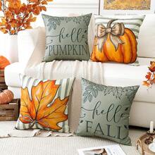 Artscope - Juego de 4 fundas de almohada de otoño de 16 x 16 pulgadas, Hello Fall Hello Pumpkin Buffalo Plaid Maple Leaf Harvest - Fundas de almohada decorativas al aire última intervensión para sofá - gris - Ver 3