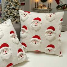 1pc 18x18 Inch 3D Christmas Plush Throw Pillow Covers, Bells Tree Santa Quilted Embroidered Cushion Cover, Festive Holiday Throw Pillow For Christmas & New Year Home Decor, Winter Living Room, Cozy Bedroom