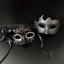Men Women Masquerade Facewear, Exquisite Glitter Feather Half Face Facewear Halloween Cosplay Headwear - 黑色 - 查看 3
