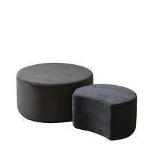 Coffee Table Set, 2-Piece Cushioned Round Coffee Tables, Set Of 2 For Living Room, Modern Round Foam Coffee Table, Side Table, Ottoman, No Assembly Required - Black + Fabric - View 8