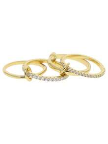 GAGAFEEL This Fashionable And Lightweight 925 Sterling Silver 4-Ring Interlocking Ring Set, Inlaid With Sparkling Cubic Zirconia, Is Suitable For Women's Daily Wear And Party Attire, Making It An Ideal High-Quality Jewelry Gift. - Gold - View 11