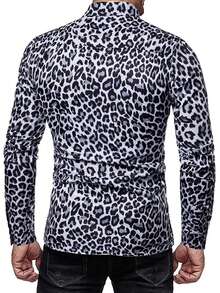 Men's Leopard Print Shirt, Casual Turndown Collar Slim Fit Button Down Long Sleeve Shirt, Outdoor Casual, Suitable For All Seasons