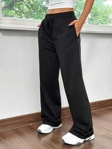 1pc Teen GirlGirl's Slim-Fit Casual All-Match Personalized American Simple Autumn/Winter Pants - Black - View 4