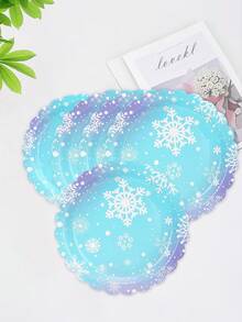 10pcs/20pcs/50pcs Frozen Party Plates Dessert Paper Dinnerware Plates 7 Inch Winter Snowflake Theme Scalloped Plate For Christmas Xmas Winter Wonderland Frozen-Theme Party Supplies - Multicolor - View 6