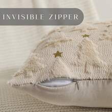 1 pieza Funda de almohada de peluche suave de piel sintética con diseño de árbol de Navidad, adecuada para sala de estar, dormitorio y sofá. No incluye relleno de almohada. - Beis - Ver 4