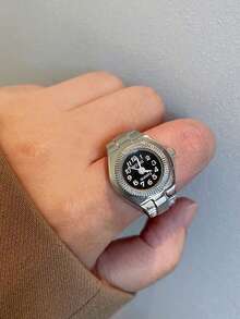 1pc 12 Numeric Characters Designed Women's Ins Style Quartz Ring Watch As A Gift For Students Returning To School - Silver - View 6