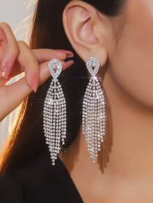 Glamorous Spring Pink CZ Crystal Tassel Earrings Stud Dance Club Party Graduation Jewelry 1 Pair - Multicolor - View 16