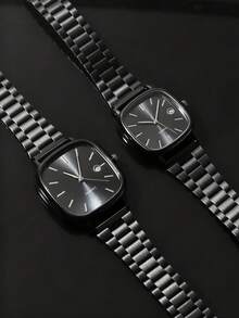 2pcs Fashionable Business Couple Watch, Simple And Casual, With Date Display And Non Adjustable Strap, Is The Best Gift For Women And Men, Suitable For Daily Wear, Weddings, And Parties - Black - View 2