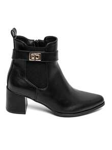 Bottines And Talons Carré In Simili Cuir Avec Bride Décorative – Noir, Marron Ou Bordeaux - Black - View 3