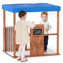 Kids Gas Station Playhouse W/ Gas Refueling Guns Chalkboards & Storage Shelves - Blue and Brown - View 1