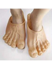 1双趣味巨型脚趾拖鞋，恶作剧逼真大脚鞋，适合赤脚穿着，绿色巨型脚拖鞋（适合鞋码38-41），角色扮演巨型脚道具，凉鞋，沙滩鞋 - 彩色 - 查看 6