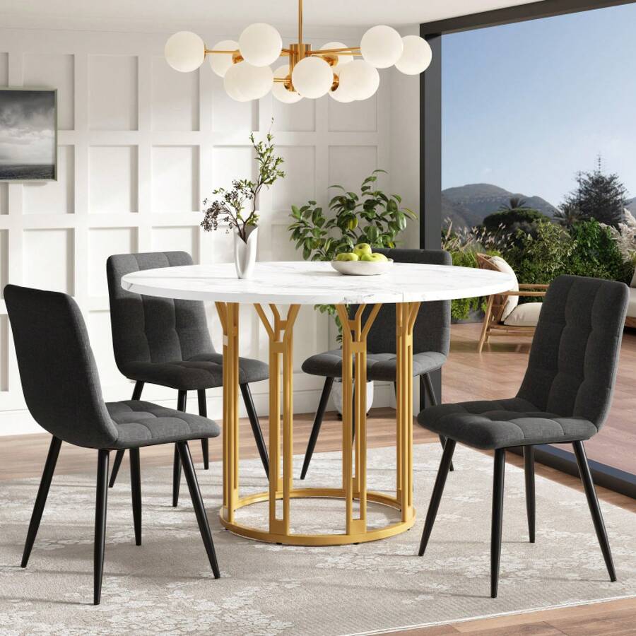 Dining Table & Chair Sets - Gold + MDF+Metal - View 1