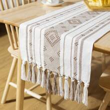 Camino de Mesa con Borlas Elegante Table Runner Boho para Navideña Cena Reuniones Paño de Mesa Arpillera Largo Corredor de Mesa de Granja Rectangular para Decoración Comedor Hogar 175*34.5cm - 1 - Ver 8