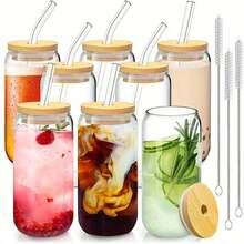 24 pièces/set Verres en verre avec couvercle et paille, tasses à café en verre de 16 oz, tasses à café glacé avec couvercle, gobelets en verre avec paille et couvercle pour rassemblements familiaux, organisation de fêtes, mariages et cadeaux pour la fête des mères