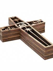 6/12pcs Wooden Crucifix Wall Cross 5.9inch Mini Size, Christmas Nativity Scene,Wall Decoration Creative Cross Pendant, Wooden Handicraft Home Party Decoration Pendant,Home Decor