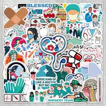 50 piezas Pegatinas planas creativas y lindas de dibujos animados de médicos y enfermeras para bricolaje, planificador, scrapbooking, decoración de pared, decoración del hogar