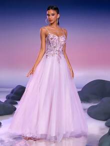 Anymoon Women's High Waist Ruffle Trim Long Evening Dress - Baby Pink - View 2